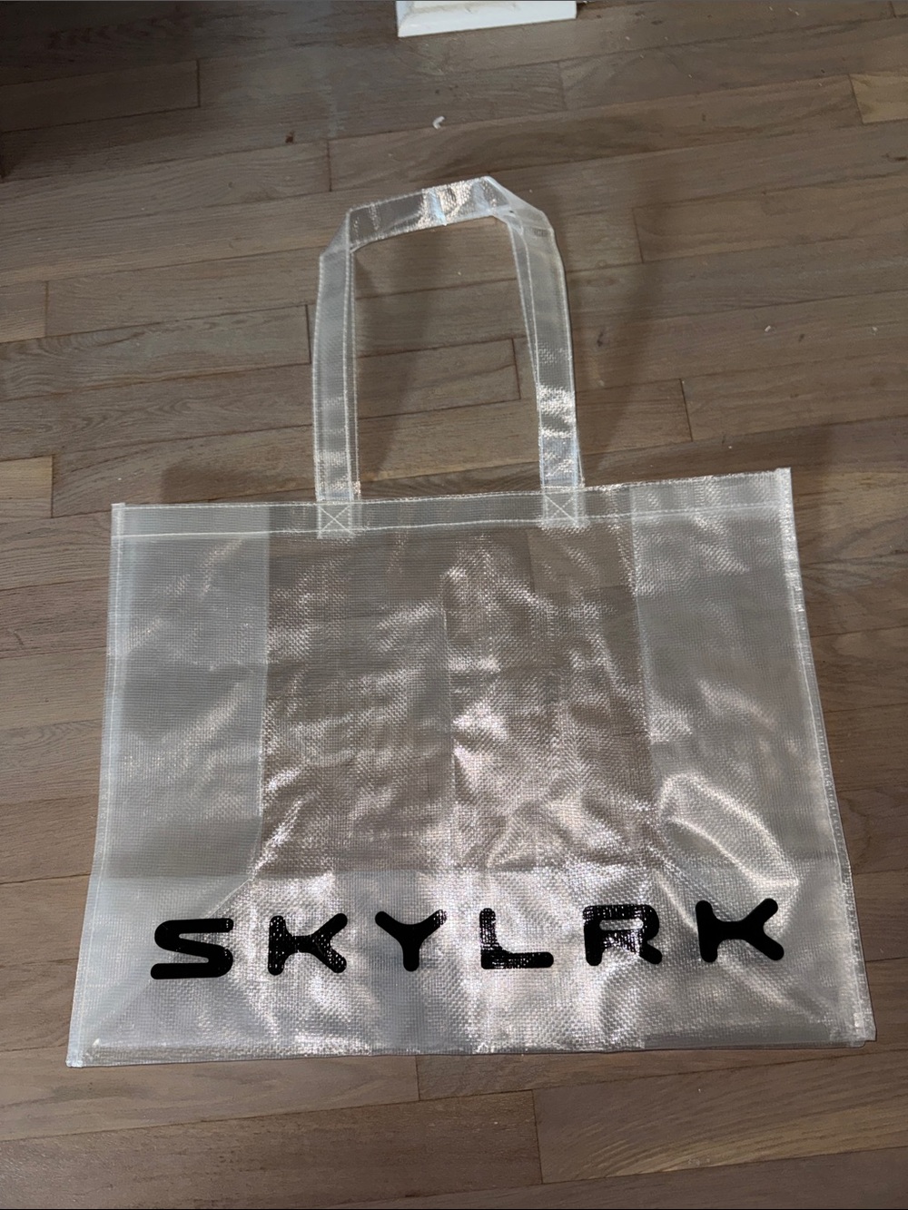 SKYLARK Transparent Silver Mesh Tote with Bold Logo